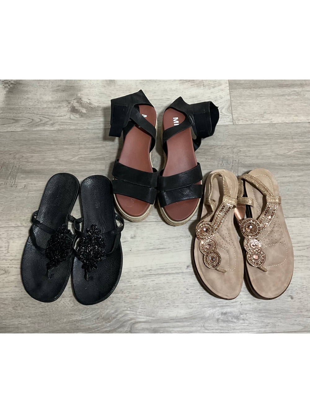 MIA Black Strappy Wedge Sandals Size 9 1/2